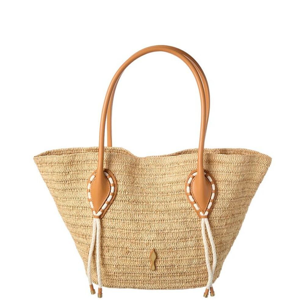 Christian Louboutin Venus Raffia & Leather Tote, Brown